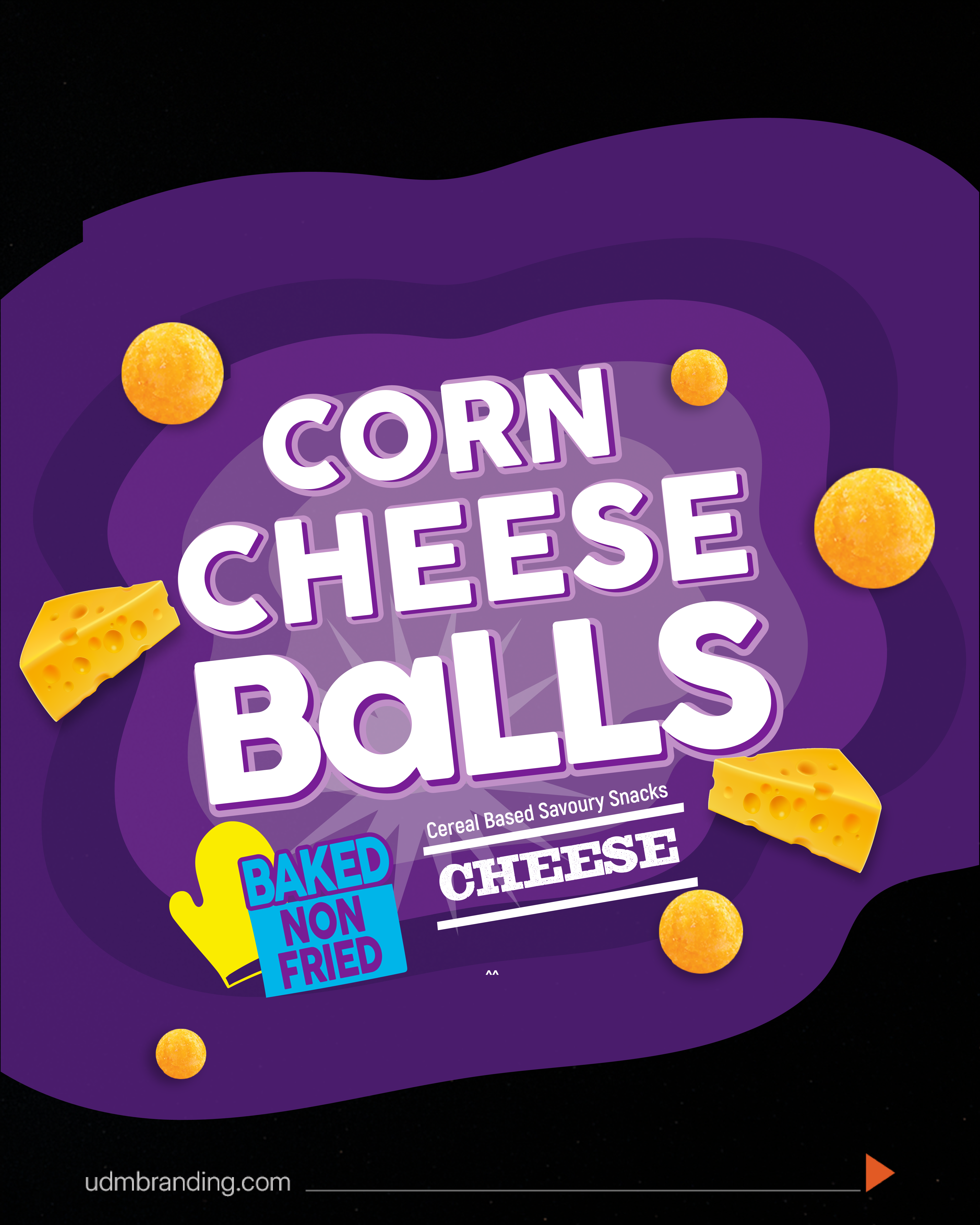 A2B Corn Cheese Balls packaging typography